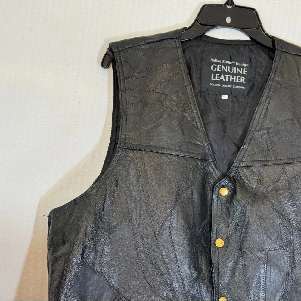 Vintage Navarre Buffalo Leather Vest – Italian Stone Design – XL